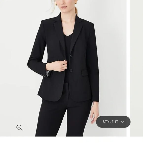 Ann Taylor Classic Black Pant Suit Set Size 0/00 Petite - Picture 1 of 8
